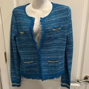 Lilly Pulitzer Blue Grotto Metallic Tweed Beckington Cardigan size M
